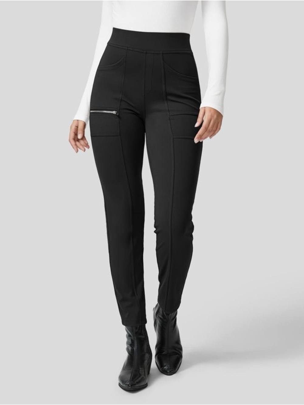 Halara High Waisted Pockets Zipper Slim Pants Black Size Large